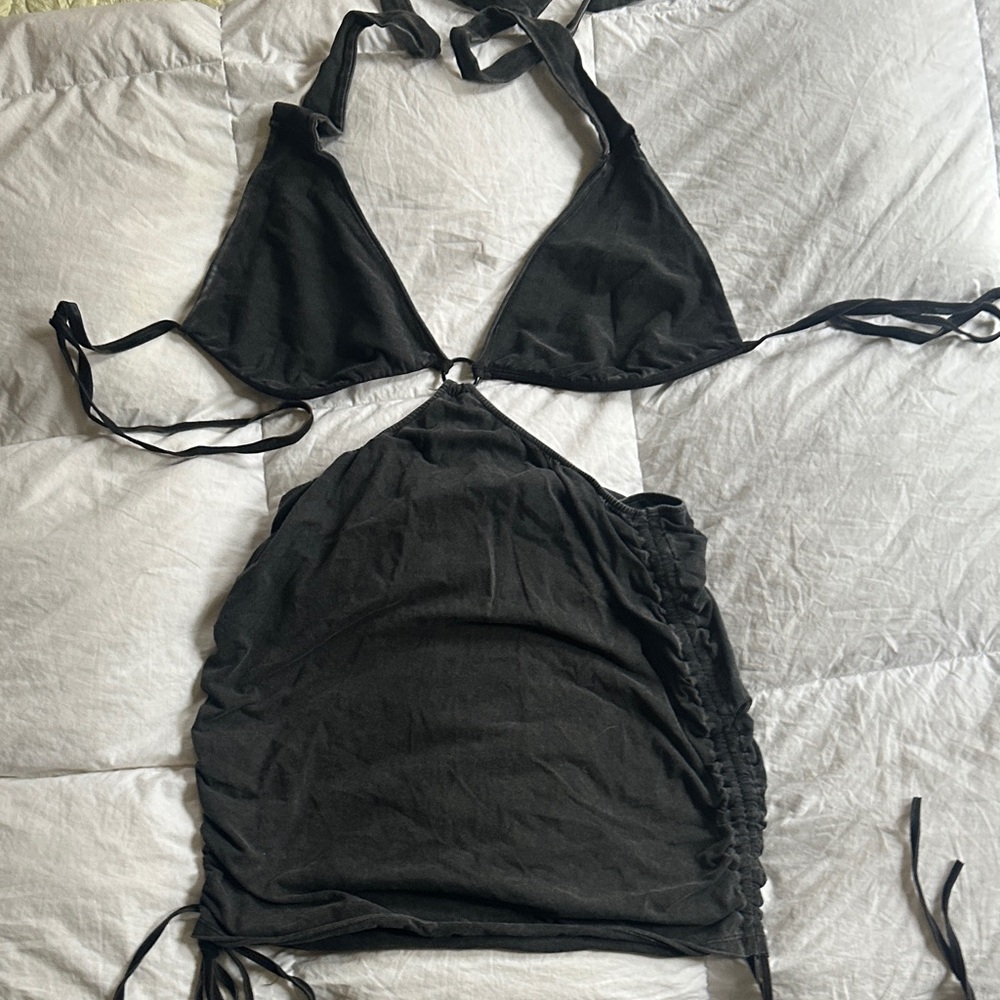 Black Cutout Halter Mini Dress